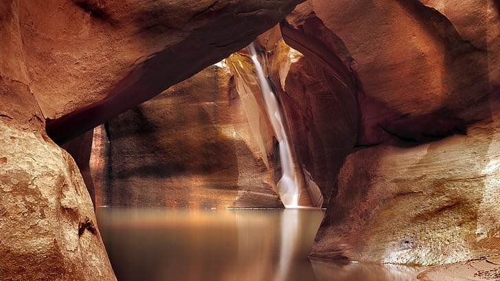 Cave Waterfall Rocks Stones Water HD, wielki kanion antylopy, natura, woda, skały, kamienie, wodospad, jaskinia, Tapety HD