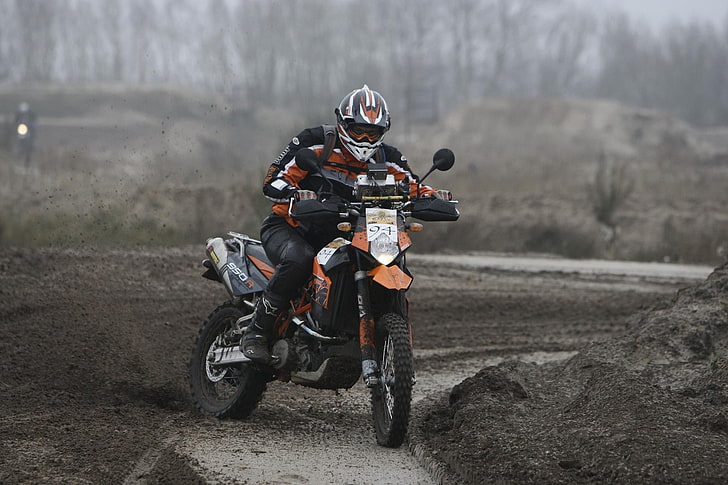 orange and black dirt bike, KTM, enduro, super enduro, motorcycle, racing, sport, HD wallpaper