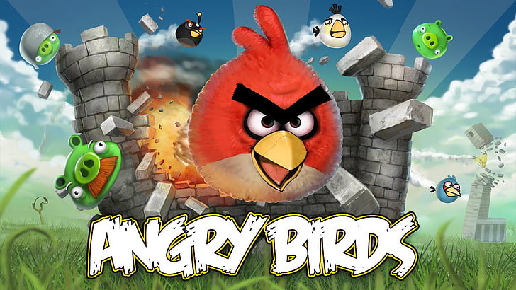 Angry Birds illustrazione, uccelli arrabbiati, uccelli, arrabbiati, castello, mattoni, esplosione, Sfondo HD