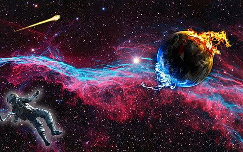 астронавт, плаващ близо до планетата цифрови тапети, космос, HD тапет HD wallpaper