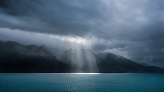 burza, Nowa Zelandia, Queenstown, jezioro Wakatipu, reflektory, Tapety HD HD wallpaper