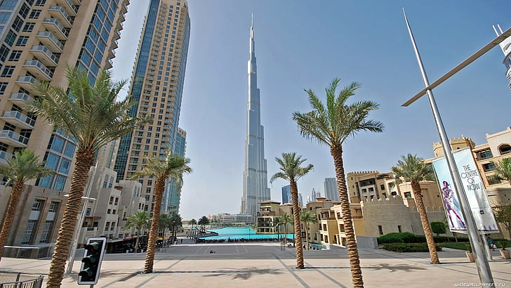دبي برج دبي المباني ناطحات السحاب بالم تري HD ، المباني ، سيتي سكيب ، الأشجار ، ناطحات السحاب ، النخيل ، دبي ، برج، خلفية HD