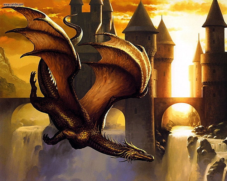 arte digital dragón marrón, fantasía, dragón, Fondo de pantalla HD
