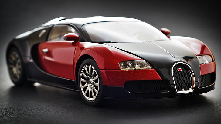 czerwono-czarny kabriolet coupe, Bugatti Veyron, samochód, Tapety HD