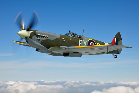 Истребитель, Spitfire, Supermarine Spitfire, RAF, Вторая мировая война, HD обои HD wallpaper