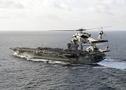 оружие, армия, флот, вертолет MH-60S Sea Hawk, авианосец USS Nimitz (CVN 68), HD обои HD wallpaper
