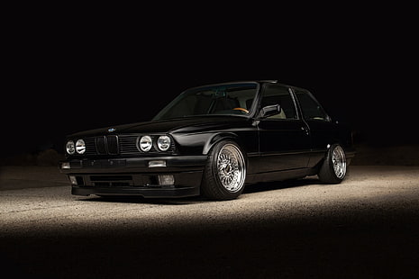 BMW coupe สีดำ, BMW, สีดำ, E30, ท่าทาง, BBS rs, วอลล์เปเปอร์ HD HD wallpaper