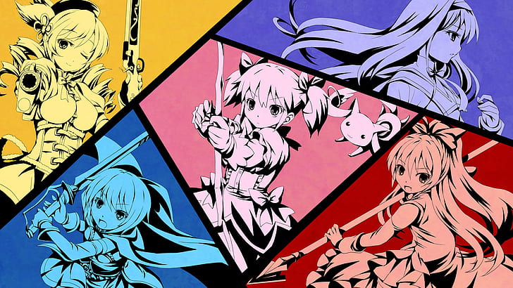 أنيمي ، Puella Magi Madoka Magica ، و Homura Akemi ، و Ky Sakko Sakura ، و Madoka Kaname ، و Mami Tomoe ، و Sayaka Miki، خلفية HD