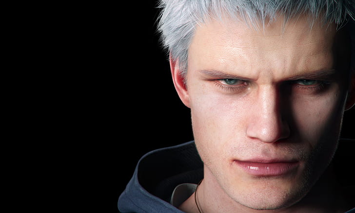 eyes, look, face, the game, nose, lips, hood, bristles, character, Nero, Devil may cry 5, serious, gray hair, HD wallpaper