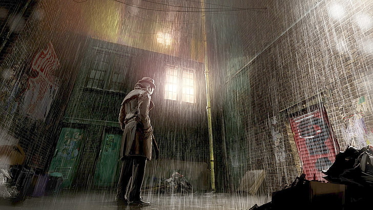 Rorschach, rain, Watchmen, trench coat, HD wallpaper