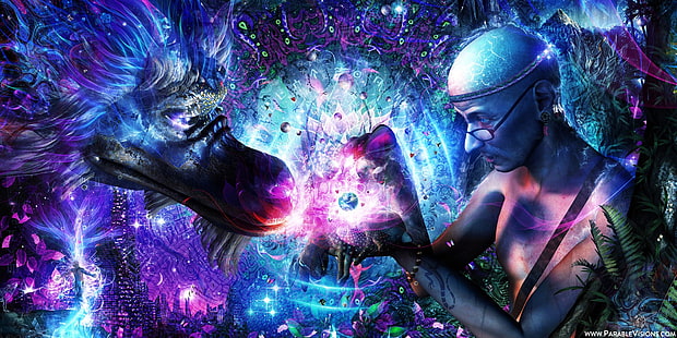 illustration of man, Cameron Gray, spiritual, sacred geometry, fantasy art, psychedelic, HD wallpaper HD wallpaper
