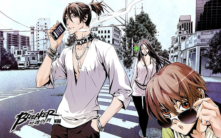 Ilustrasi anime The Breaker, pemecah gelombang baru, pria, wanita, jalanan, telepon, Wallpaper HD
