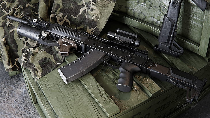 Camuflagem, AK-12, Caixa, Lançador de granadas, AK-12 design Zlobina, HD papel de parede