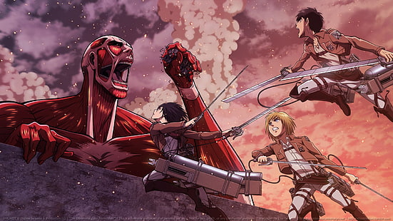 أنيمي ، Attack On Titan ، Armin Arlert ، Eren Yeager ، Mikasa Ackerman ، Shingeki No Kyojin، خلفية HD HD wallpaper