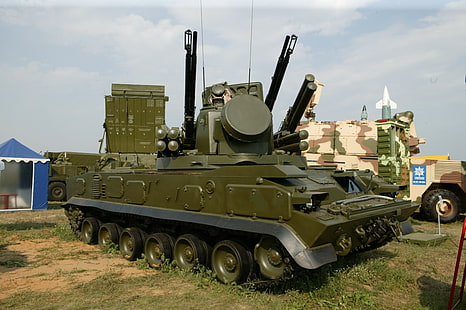 серый армейский танк, российский, зенитный, зенитно-ракетный комплекс (зпр), 2К22, «Тунгуска», зенитная самоходная пушка (ЗСУ), СА-19 Grison, HD обои HD wallpaper