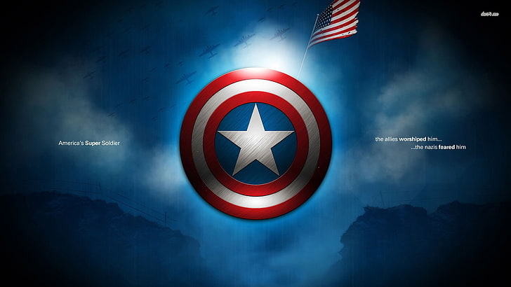 Capitan America, tipografia, bandiera, Marvel Cinematic Universe, scudo, arte digitale, Sfondo HD