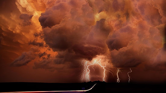 السماء ، البرق ، العاصفة ، الغيوم ، الغيوم ، الليل، خلفية HD HD wallpaper