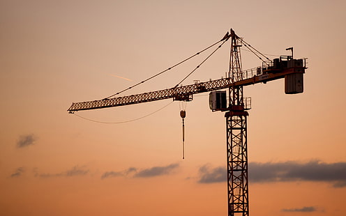 Crane, Machine, Sunset, Sky, crane, machine, sunset, sky, HD wallpaper HD wallpaper