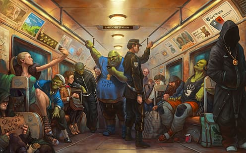  metro, elf, train, art, Gollum, The Lord of the rings, dwarf, the hobbit, Orc, Troll, Gandalf, Lord of the Rings, Sauron, Tony Sart, Fantasy is now, HD wallpaper HD wallpaper