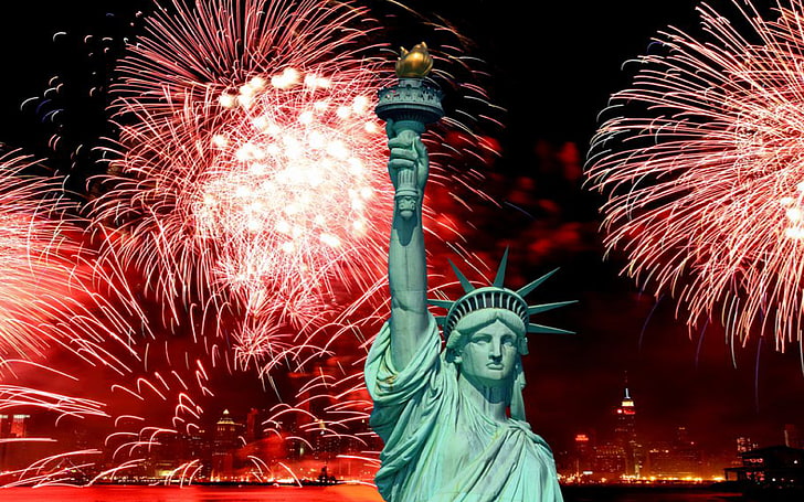 A Estátua Da Liberdade E O 4 De Julho Celebração Fireworks Desktop Hd Wallpapers Para Telefones Celulares E Computador 3840 × 2400, HD papel de parede