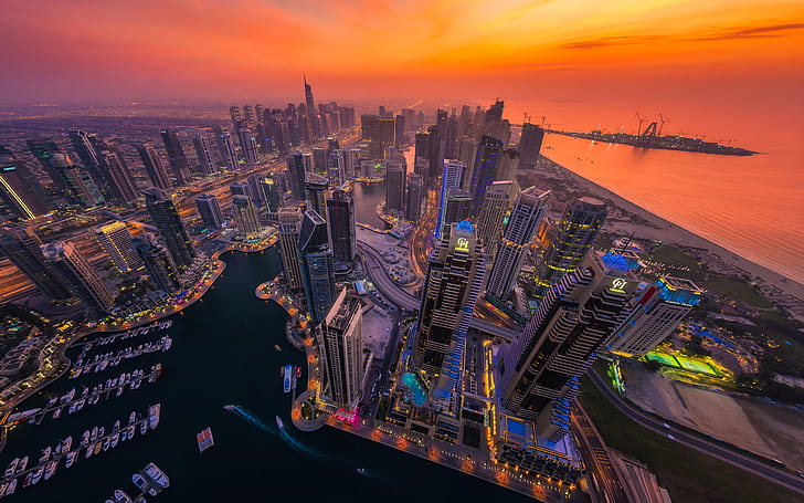 Dubai City Spectacular Sunset Red Sky Dusk Ultra Hd Обои для рабочего стола и мобильного 3840 × 2400, HD обои