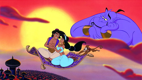 Aladdin And Jasmine Abu Monkey Spirit Of Aladdins Lamp Disney Hd Wallpaper 2560 × 1440, HD tapet HD wallpaper
