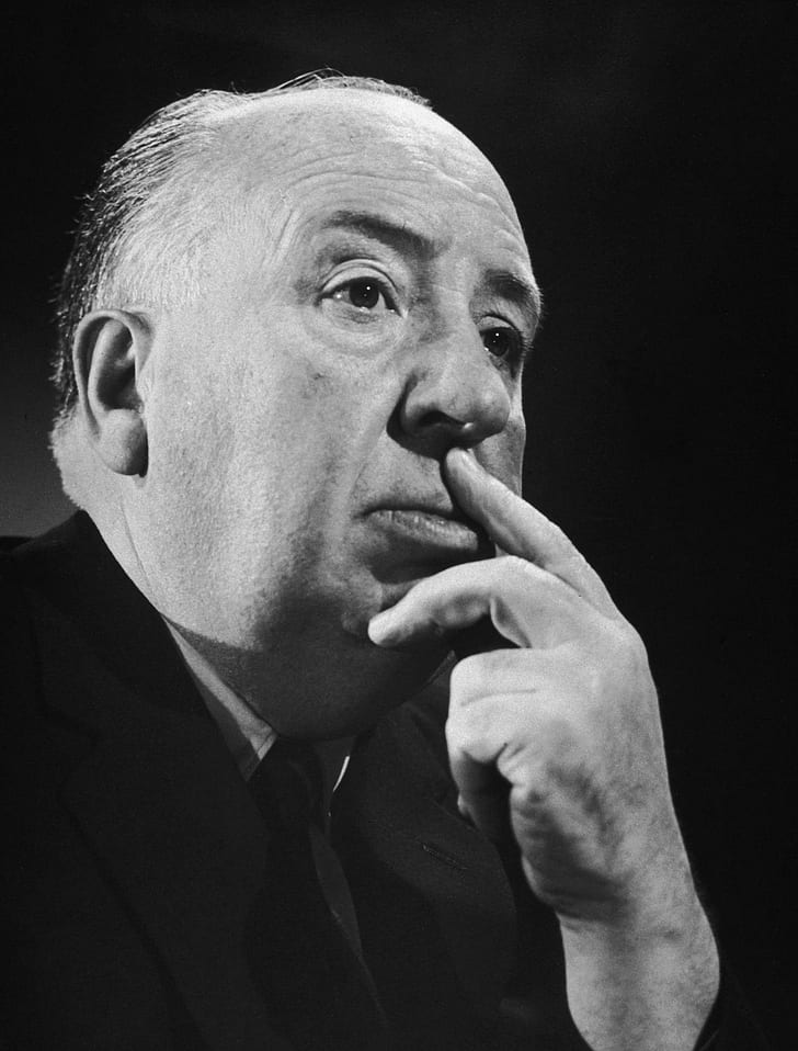 men, Film directors, Alfred Hitchcock, monochrome, portrait, suits, black background, portrait display, face, HD wallpaper