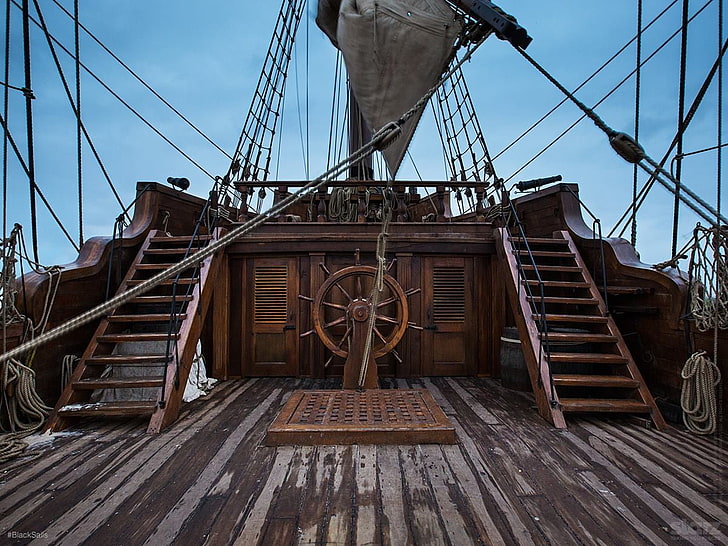Layar Hitam, bajak laut, kapal, Wallpaper HD