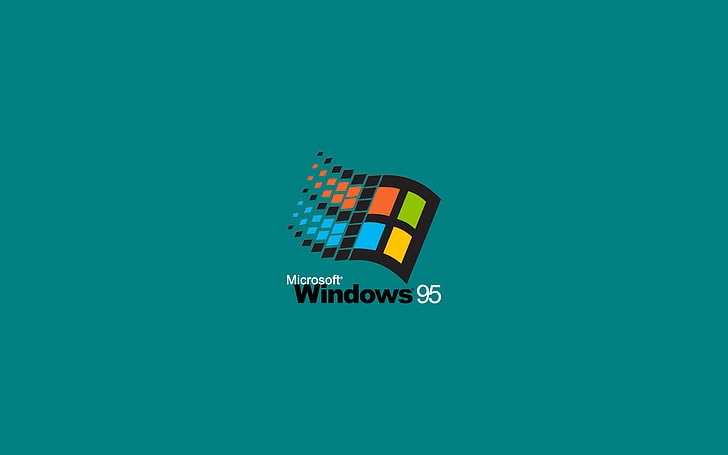 Microsoft Windows 95 wallpaper, window, Windows 95, Microsoft Windows, Microsoft, green background, minimalism, simple background, simple, logo, operating system, computer, nostalgia, vintage, HD wallpaper