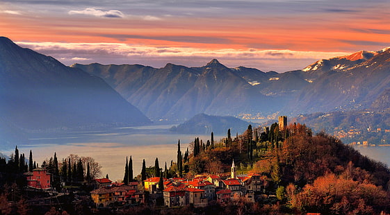イタリア、コモ湖、ヴァレンナ、サモア、ビジオ、ペルレド、 HDデスクトップの壁紙 HD wallpaper