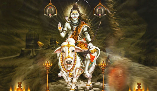 Lord Shiva seduto su Nandi, Lord Shiva dipinto, Dio, Lord Shiva, Shiva, Signore, Sfondo HD HD wallpaper