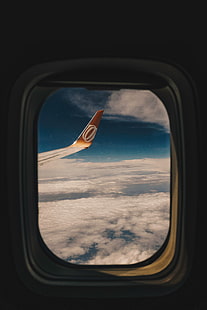 porthole, window, wing aircraft, flight, clouds, HD wallpaper HD wallpaper