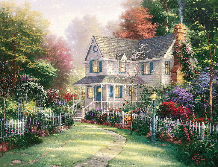 House Garden Painting Hd Wallpapers, Flower Garden Painting Images Free