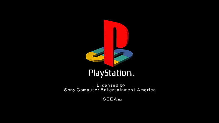 ソニープレイステーションロゴ、プレイステーション、ブラック、ロゴ、ビデオゲーム、1990年代、 HDデスクトップの壁紙