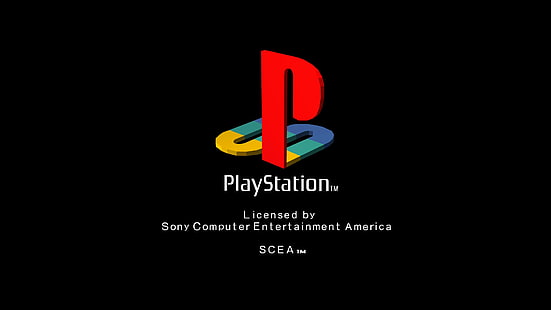 Logo Sony Playstation, PlayStation, czarne, logo, gry wideo, lata 90, Tapety HD HD wallpaper
