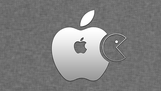 Apple Pacman, яблочный логотип, логотип яблочный, серый, фон, HD обои HD wallpaper