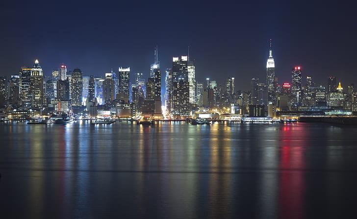 Panorama de Manhattan en la noche, ciudad, noche, Manhattan, panorama, Fondo de pantalla HD