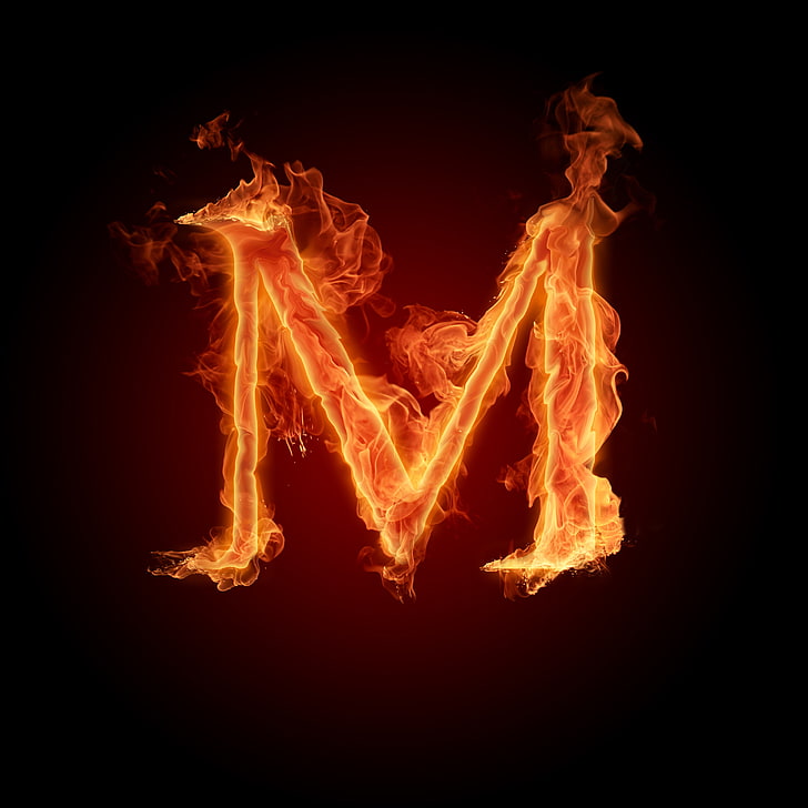 logo oranye burner M, api, api, surat, alfabet, Wallpaper HD