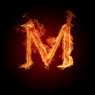logo M pomarańczowy palnik, ogień, płomień, litera, alfabet, Tapety HD HD wallpaper