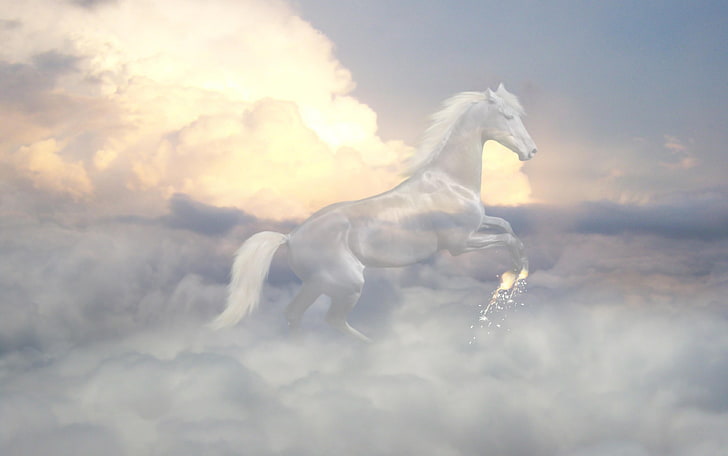 white horse wallpaper, horse, ghost, clouds, sky, HD wallpaper