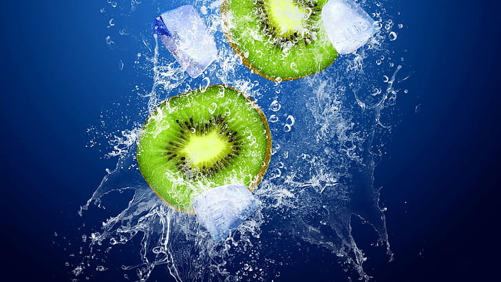 food, Kiwi (fruit), splashes, water, HD wallpaper