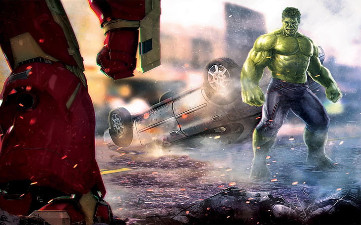 Marvel-Hulk-Illustration, The Avengers, Hulk, Iron Man, Avengers: Zeitalter des Ultron, HD-Hintergrundbild