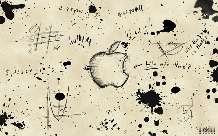 Логотип Apple, логотип Apple Inc., монохромный, граффити, брызги краски, иллюстрация, HD обои