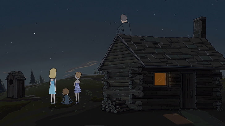 brown wooden log house, Rick and Morty, Adult Swim, cartoon, Morty Smith, Beth Smith, HD wallpaper