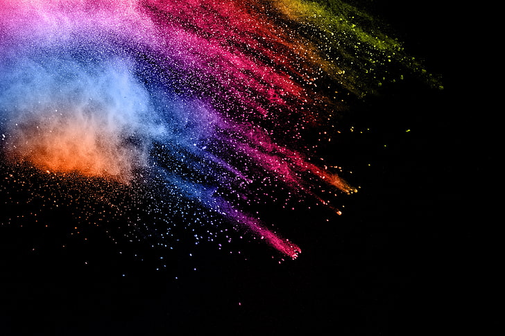 multicolored powder wallpaper, squirt, background, paint, black, colors, colorful, abstract, splash, HD wallpaper