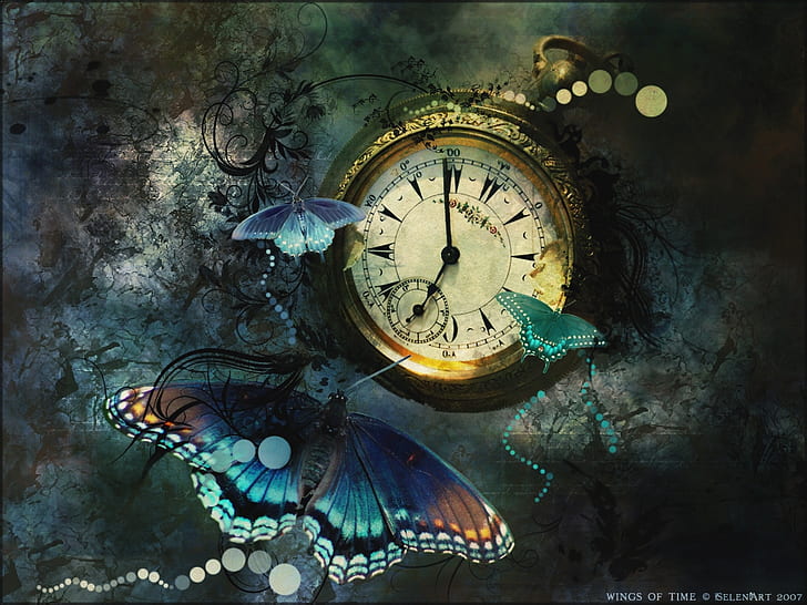 часовници пеперуди 1024x768 Животни Пеперуди HD Art, пеперуди, часовници, HD тапет