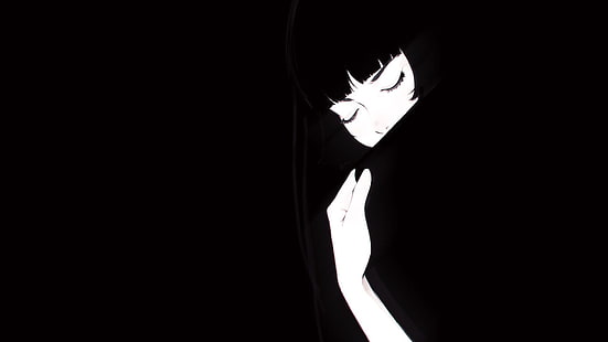 ilustrasi wanita, gadis anime, Ilya Kuvshinov, latar belakang hitam, ilustrasi, seni digital, Wallpaper HD HD wallpaper