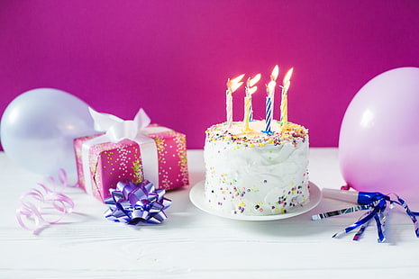 休日、誕生日、ケーキ、キャンドル、お祝い、ギフト、 HDデスクトップの壁紙 HD wallpaper