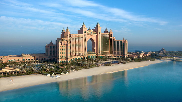 Kahverengi bina, Atlantis, Palm, Dubai 3D çizimi, HD masaüstü duvar kağıdı