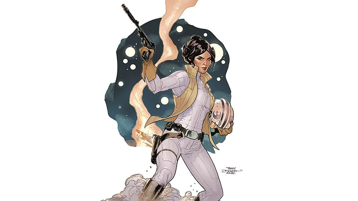 Star Wars-Prinzessin Lea-Illustration, Terry Dodson, Rachel Dodson, Star Wars, Prinzessin Leia, weißer Hintergrund, HD-Hintergrundbild